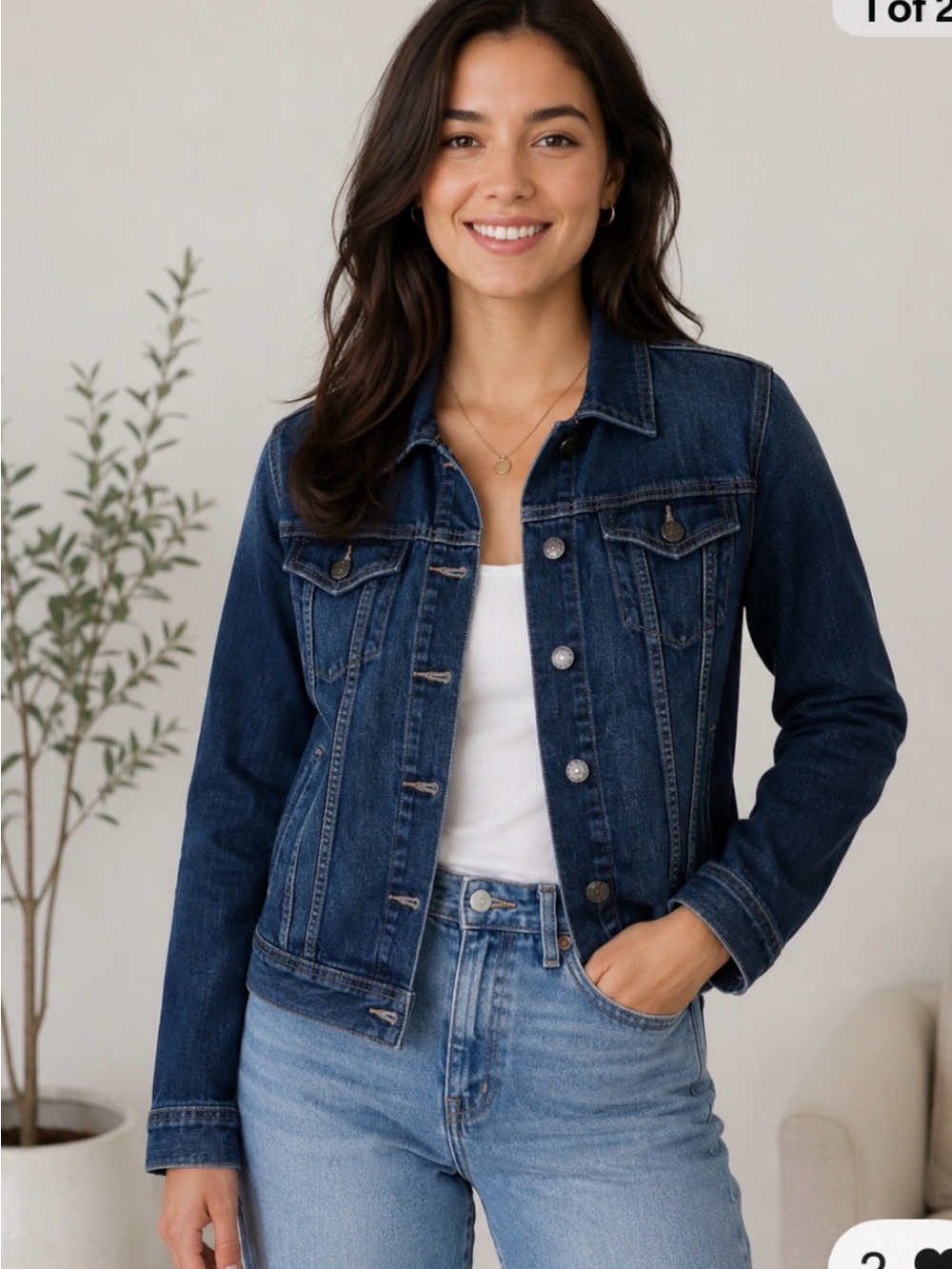 Old Navy Denim Jacket Jean Trucker Women's Small Dark Wash Blue Button Down